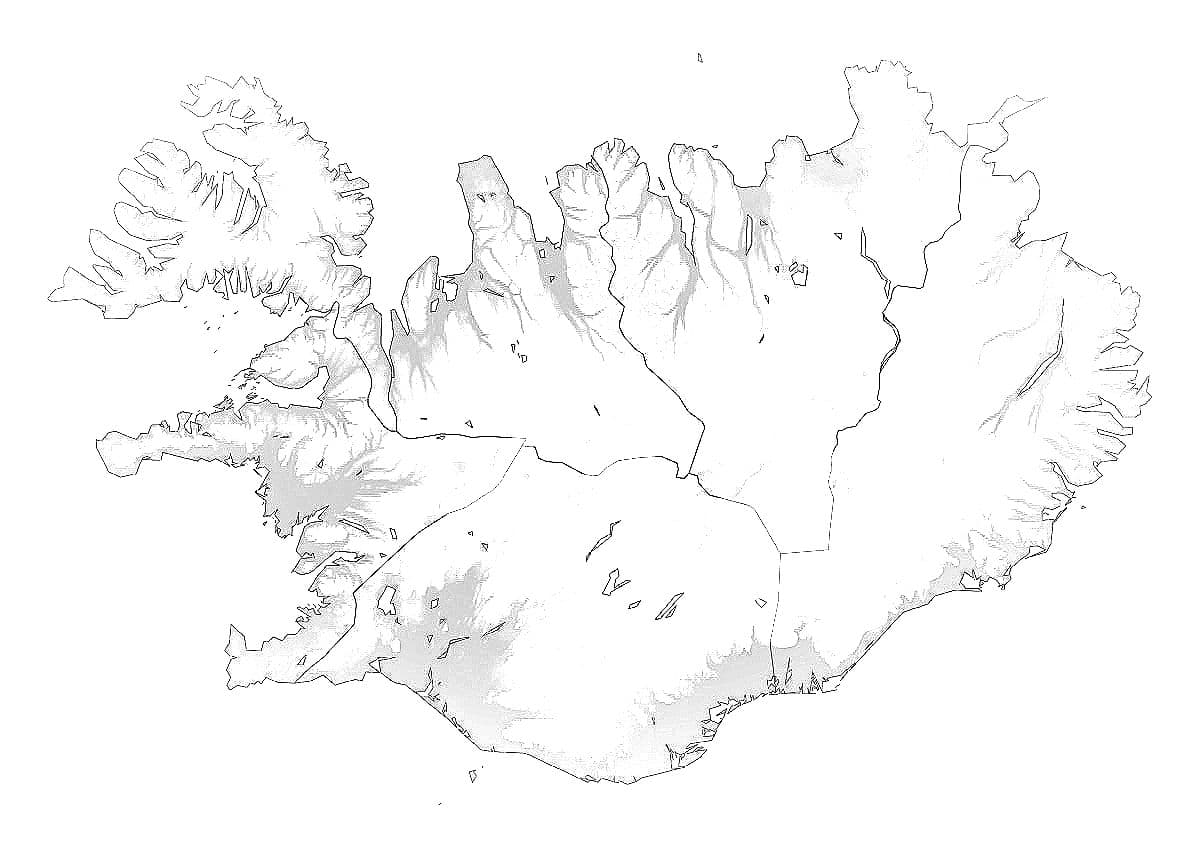 Kort af Íslandi með stöðum atwork